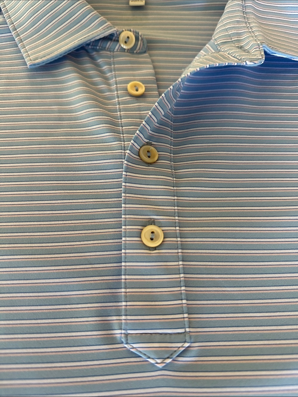 Peter Millar Summer Comfort performance polo blue with pink & white stripe L - Picture 3 of 9